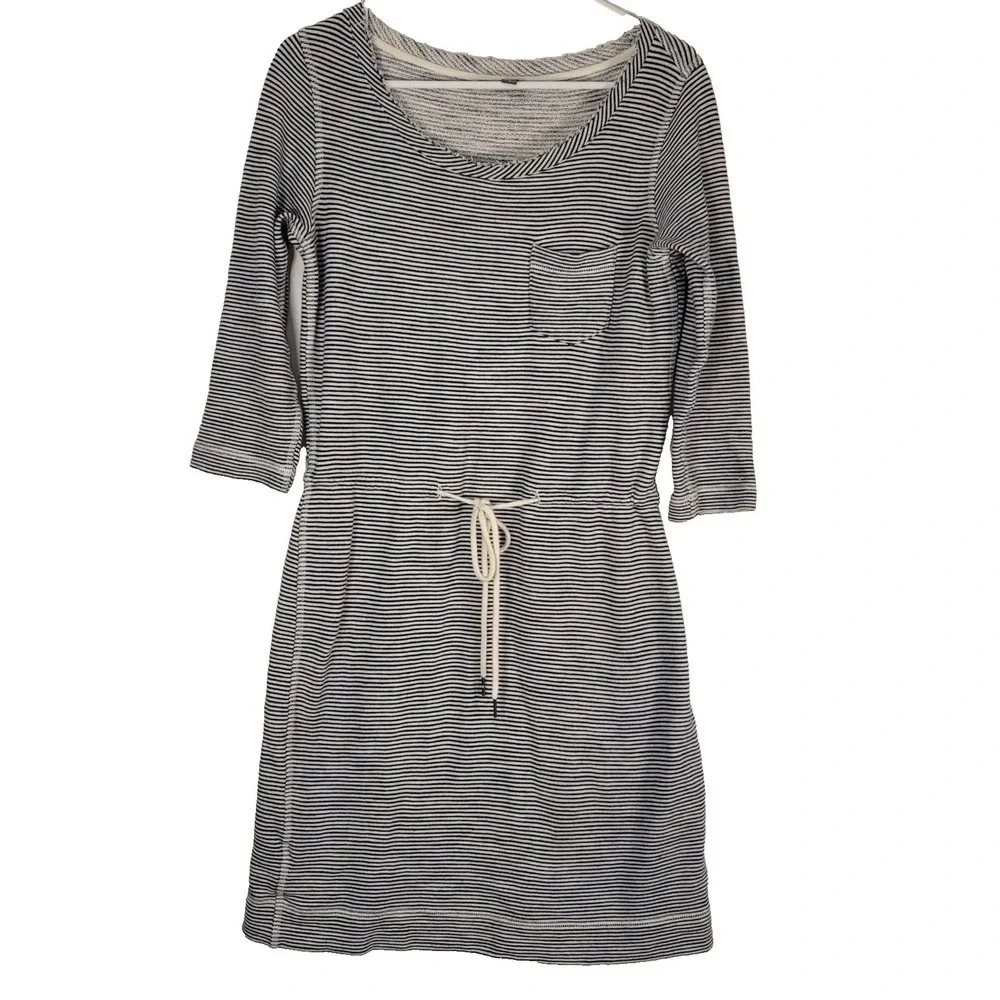 LL Bean Signature Dress Womens Small Navy White Stripe Drawstring Cotton Comfort